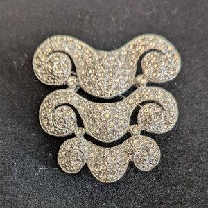 Vintage Doreen Ryan Art Deco Descending Scroll rhinestone Brooch Curve Swirl Pin